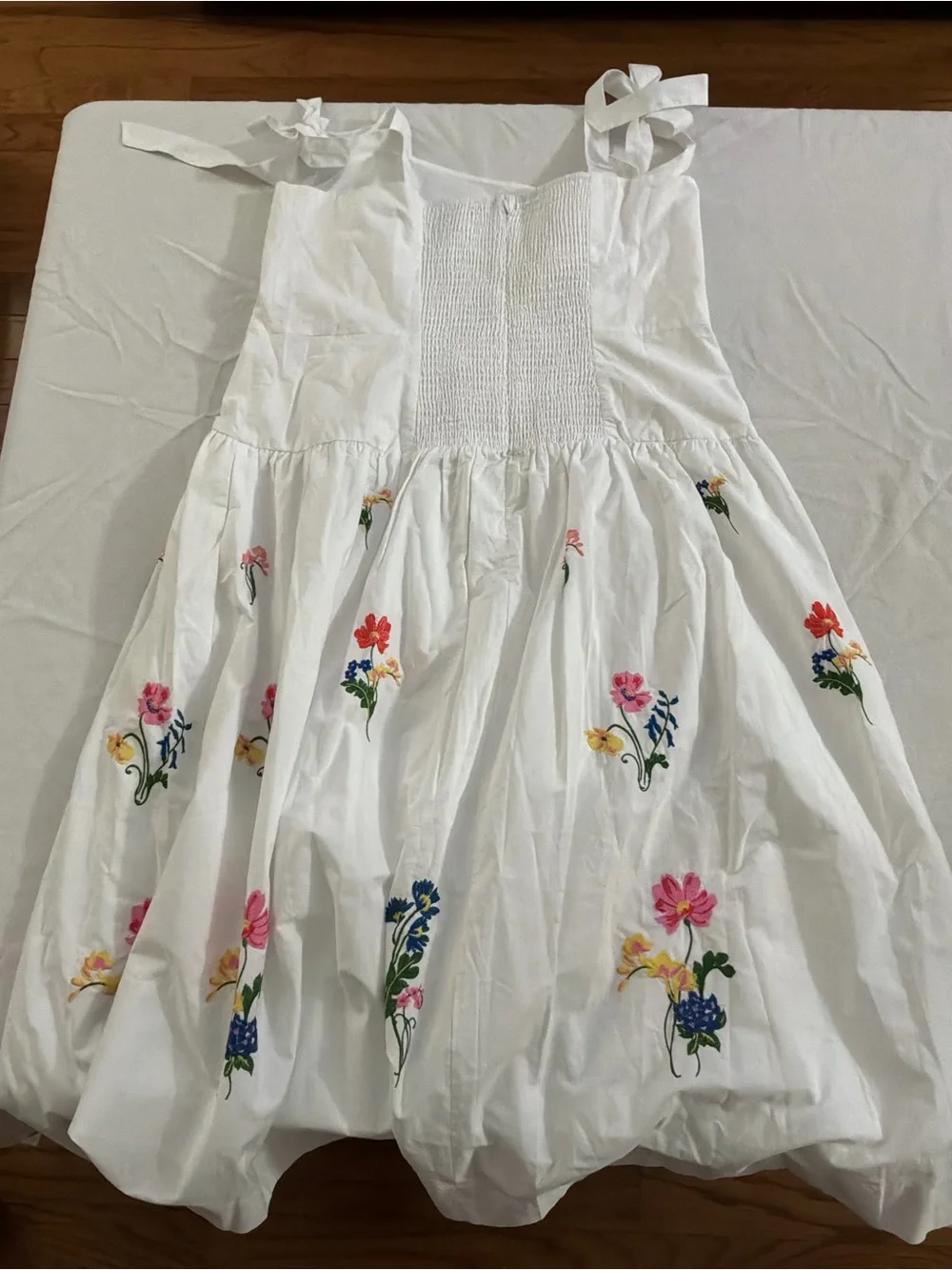 ******* White Floral Embroidered Maxi Dress with Square Neck b7 *******
